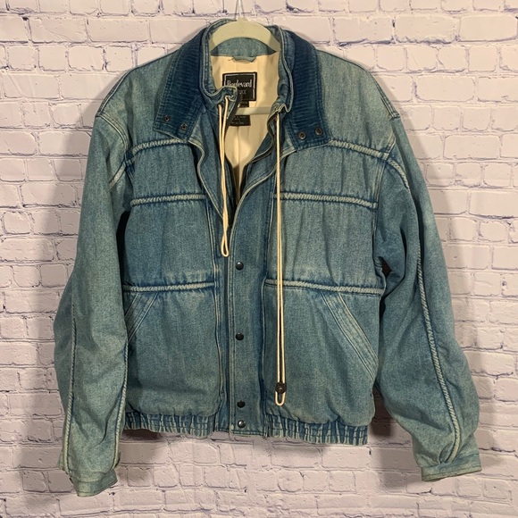 Boulevard by Block Mens VTG Denim Bomber Jacket Corduroy Collar Quilted Lining L